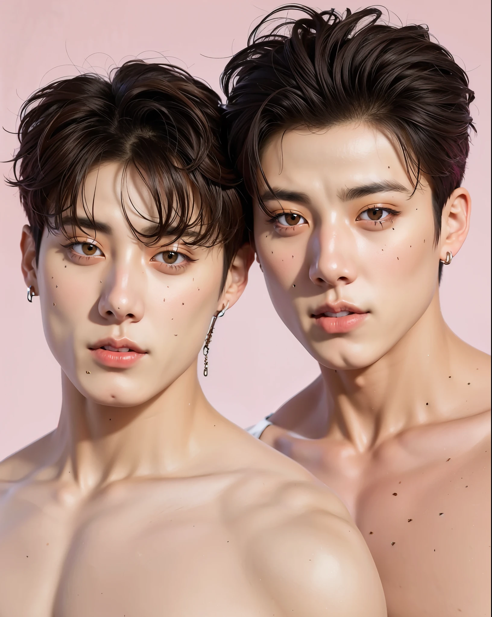 Jungkook from Black Eye Pencil, piercing na bochecha, piercing no septo, Three lower lip piercings, piercing na sombrancelha