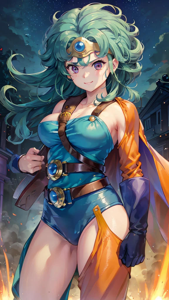 Digital painting of frying muscle girl, (red:1.0) mixed blue mixed white mixed yellow costume (mixed color costume:1.5), pose, fist up, ((from above)), 1knee up, Behance Contest Winner, Afrofuturism, Synthwave, neon, glowing neon, (((sagging massive breasts))), mini highschool skirt, cape, sweat, glossy silky skin, ((smile cute face)), in space, flash light, plasma spark, bomber,spinning, tornado spin, wind swirl, spinning like a tornado, sexy,