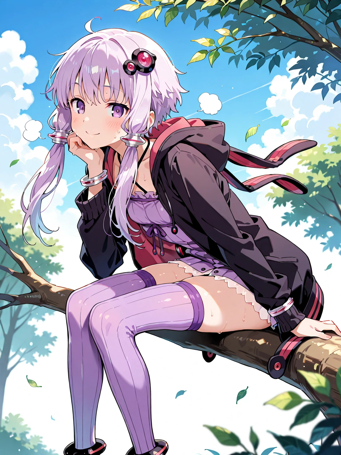 Best shadow:1.1), ((Depth of field)), Large breasts, long sleaves, Beautiful concept illustration, (Extremely fine and beautiful:1.1), (Perfect details:1.1), Reiju, Masterpiece, A high resolution|★\[A high resolution\], Best quality, (Extremely detailed Cg Unity 8K wallpaper), attractive legs, barefoot, happy, (busty), (perky) (large ass) (bubble butt), AGGA_ST003, human_feet, purple eyes, pink poison, poison wings. short messy hair, hair pink hair thay ends in purple, cleavage, low cut shirt, tight shorts that show off ass, in one piece, pyradef, in a forest, eyes full of life, sadistic smile, siting down, crossed legs, feet, toes, full body,
