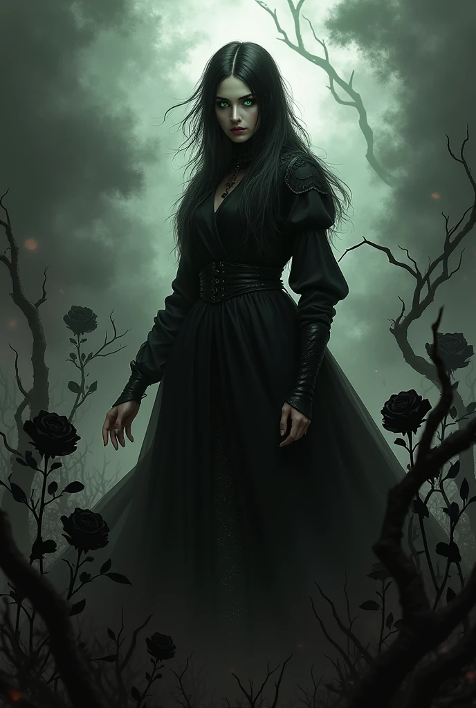 Dracula tribute photorealistic, full body professional photo of , dark fantasy, highly detailed Stunning vampire young woman dracula with dark green long hair wearing a black coat and ruffled shirt with a high collar, sitting on a bone chair with pointed horns, blood covered marble floor, intricate details and sharp, ((incredibly detailed face, incredibly detailed skin, incredibly detailed eye)),((detailed facial features)),(covered in skulls) ,(lying on her back in a pit of skulls) ,(depth of field:0.8), ((sharp focus:1.4)),epic ambiant light, very dark lighting, extremely detailed eye and face, a tree without leaves and only bones background,8k resolution, cinematic, (by Bram STOKER)
