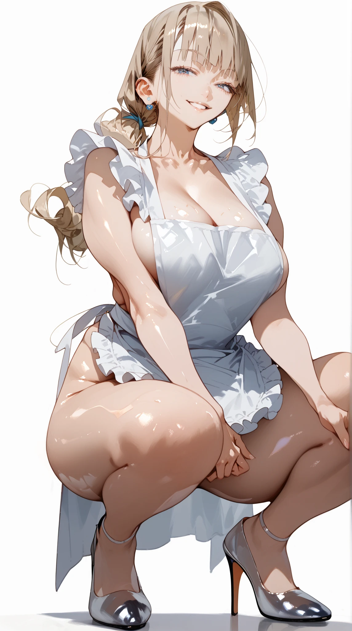 1 girl in, purple color hair、Purplish pink eyes that dreamers desire, (Blonde hair) , small stature, Colossal tits, Lori, (masutepiece:1.2, Best Quality), (finely detailed beautiful eye: 1.2), (beautifull detailed face), (Best Illumination, extremely delicate and beautiful), ((Cinematic Light)), Dramatic light, (Pale white background:1.5), Short bob hair(1:3)、Ultra Contrast、Braid a little around the ears, White long dress、only has 5 fingers、Her pussy is visible through the white thong、Wet pants、You can see inside your underwear、full of sweat、mocking look、diaper、nffsw,Arms crossed、grab the arm、Shoot from below,Best Quality、Large breastuscular pussy、Pubic hair,high-level image quality、hightquality、8K,perfect hand、5 fingers、finger pin、Perfect Finger、T back、Naked、noise cut、bullet hand、Her hair color should have been a brighter purple.The skirt part is also carefully expressed..、Purple skirt、the skirt is floating in the wind、Dark purple panties、Pubic hair majority,(with sparkling eyes and a contagious smile),open mouth,from below:1.2, highest quality, high resolution,Real World, Natural light,perfect Natural light, Looking at Viewer,