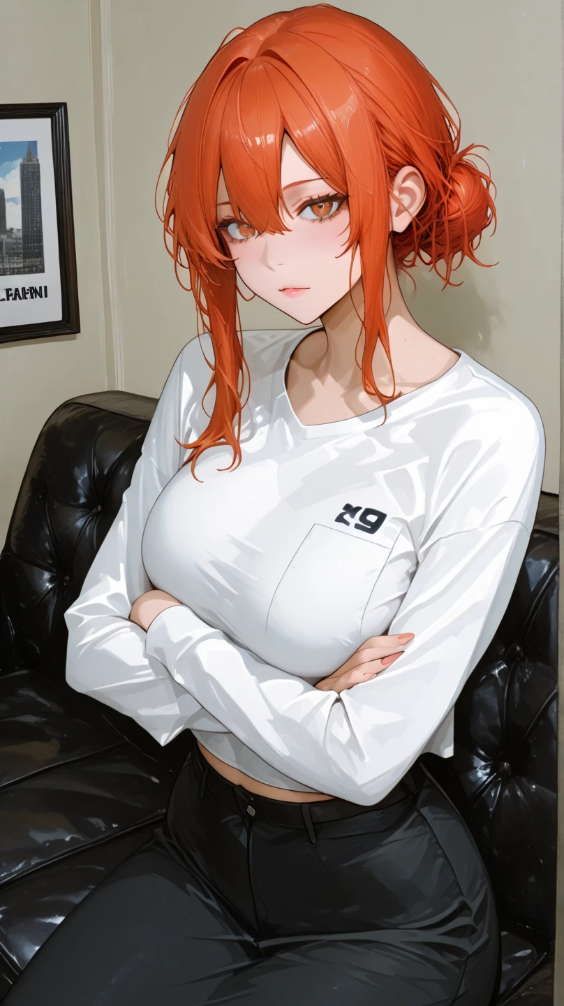 Draw a manga style character with a physical appearance with this shape of orange hair with black highlights, tied in two ponytails shaped like jaws, In the bath, pink eyes, bright, and expressive and with a slim and athletic build..., Upper Body Outfit White leather jacket with cyberpunk details, such as integrated LED lights or futuristic lines, Lower Body sporty bikini in orange, White, and black colors, fusing with cyberpunk style while allowing movement for physical activities, Personality Creative and curious Always looking for new experiences and forms of expression..., Her creative mind drives her to constantly explore new ideas and concepts., long hair length, Masturbation behavior, jets, pee, Pussy juice, Pussy, clitoris, public, They are standing, open torn t-shirt, lots of fluids, ahegao expretion
