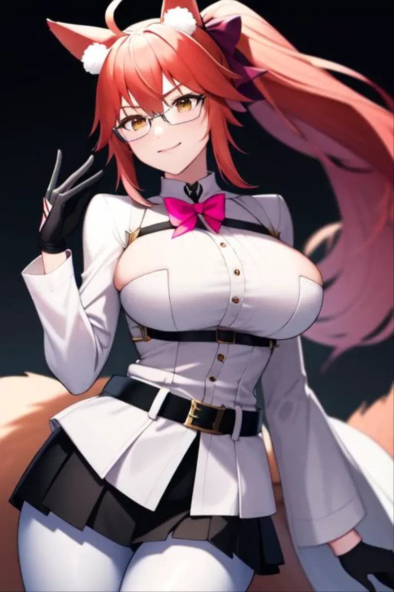 ((Masterpiece, Realistic, Best quality, extremly intricate, Solo, 1girll)), color connection, a color, vibrant color scheme, Colorful, spot color, NSFW, (Portrait, Face focus), nose blush, Sensual, cellar, noon, (Breast width1.2), Curvy, (Mature woman), (grin:1.2), hair between eye, Fox ears, upper legs