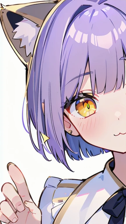 score_9,score_8_up,score_7_up,score_6_up,1girl,solo,tongue,shuten douji \(fate\),purple eyes,tongue out,bangs,looking at viewer,makeup,black nails,short hair,purple hair,fang,portrait,nail polish,bob cut,eyeliner,close-up,oni horns,yellow background,eyeshadow,eyelashes,short eyebrows,fingernails,blunt bangs,open mouth,finger to mouth,thick eyebrows,<lora:ponynai3-v5-000175:0.8>,