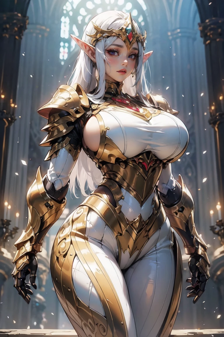 ((Unreal Engine 5)), Realistic Rendering, Excellent, (Full armor body), (Cloak), (helm), looking on camera, standing on studio, beautiful face, makeup, CGImix, (photorealism:1.2), ultrarealistic uhd face, (huge fake boobs:1.4), (gigantic breasts:1.1), (muscle abs), (big butt), (wide hips), (thick thighs), slim waist, hourglass figure, half body, ((glowing skin)), ((shiny skin)), Realistic body, ((she is sexy body)), ((clean skin)), photorealistic, bokeh, motion blur, masterpiece, highres, 1080P, super detail, textured skin.