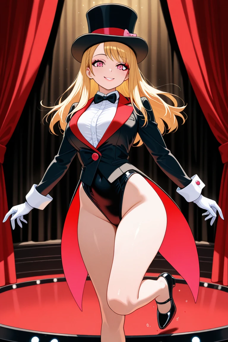 1 girl,girl wearing bunny girl costume,Very cute,shyly smile,red blush,flaxen hair,Braids that show off your forehead,Accurately drawn face,tre anatomically correct,Precise fingers,Slender but big breasts,Slender and beautiful legs,High leg bunny girl costume based on black,high-heels,in casino,photorealisim,masterpiece,