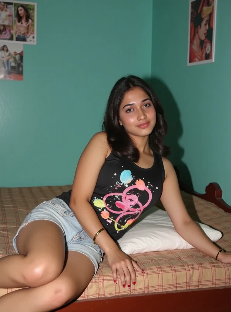 woman laying on bed with blue sheets and blue shorts, posing in a bedroom, sitting on the bed, the extremely hot and sexy, posing in bed, sitting on a bed, sitting in bedroom, short robust woman, sitting on edge of bed, reclining on bed, sitting on the edge of a bed, laying back on the bed, laying on a bed