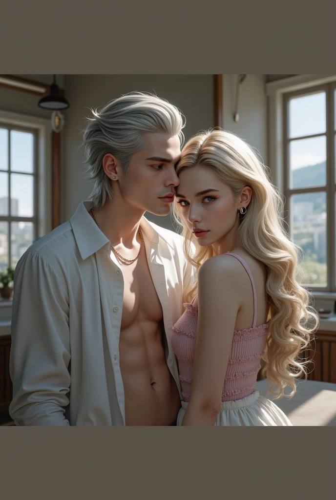 (Duo), A gruff, handsome father trying to spread his beautiful, uncomfortable ((blonde blue eyes 9 year old Billie elish)), unclad, harassment, humiliation, slender, shocked, ((American face)), ((American)), wrestling, 12k, octane render, photorealistic