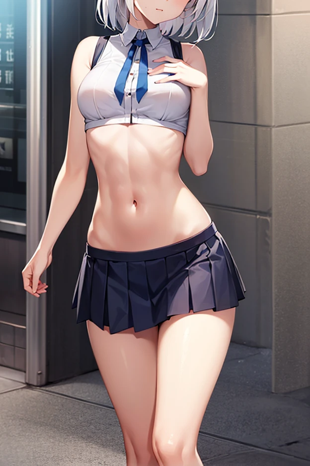 (Hires), (1girl), (18yo), (adult body), (adult body ratio), (cute school girl), (sitting on the floor), (looking at the viewer), (wide breast gap), (flat tiny busts), (blushed face), (detailed skin), (bodyhair:0.5), (black eyeliners), (spreading legs), (white underwear), mathayom uniform, white shirt short sleeves, black pleated long skirt