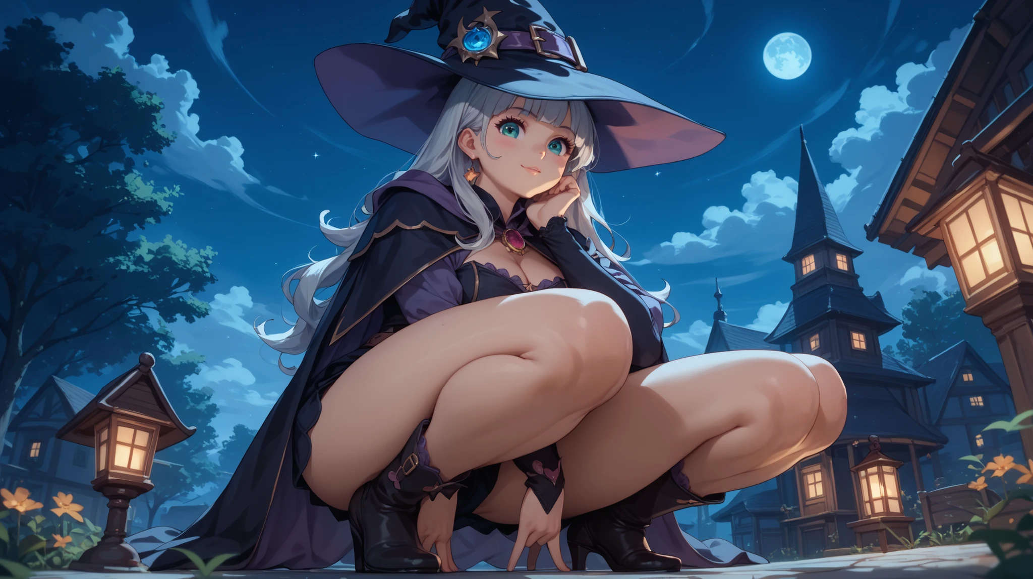 (((beautiful female body))),(((trixie as a sweet charming hot seductive horny model))), (((very long blue white hair))) ,(((night with big moon))),(((stand next to valley hands behind head)))), (((surround by dozens of slime tentacles))),(((jungle in background))),(((lewd and erotic posing))), (((happy wicked smile))) ,(((wear light purple sheer lace transparent see through very short bra))) , (((((upskirt view))))) , (((witch hat))),breasts are visible , (((wear high heels))) , (((full body))),golden bracelets , (((perfect breasts))) , lush breasts , Bulky Breasts , voluminous breasts ,(((peeping the viewer))),(((bare belly))),(((side close upskirt view))),(((sharp focus)))