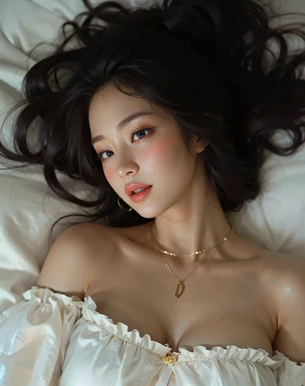 (((Draw only one woman: 2))), Stylish bedroom with lamp light, (((Sleeping on her back on the bed:1.5))), (Sheer and sexy underwear), (The afterglow of SEX:1.5), (( Ecstasy expression:1.8)), ((Half-closed eyelids:1.8)), (Half-open lips:1.2), (Open your legs wide), (((sweat-wet skin: 1.8))), (((Sweat-soaked hair))), 22 year old beautiful woman, ((1screen)) , in 8K, RAW shot, (Shooting from the knee up:1.5)、top quality photo, masterpiece, Nice realistic photos, Anatomically correct proportions, (perfectly proportions), like a Japanese actress beautiful, ((small head: 1.5)), A detailed face, A detailed eye, Narrow Nose, ((Detailed fingers)), (((Perfect fingers)))、detailed arms, Detailed skin, Detailed legs, Slim Style, Narrow waist, Large breasts, Nipple shadow, Crotch wrinkles, (((Lie on your back on the bed)))