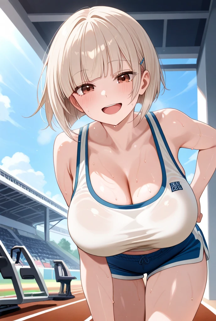 {{{{{16k,Ultra High-resolution realistic photograph of neat virgin first-year junior high school girl's in School-designated gym uniform with junior high ribbon as pretty as a actress in Grass schoolyard, She's in the first year of middle school, but she's too well developed, her tits are too beautiful, When she rolls up her gym clothes from underneath her shyly raw, hidden big tits pop out, She's a first-year junior high school girl with no makeup and no polish but her body is glamorous, She's a virgin but she's popular popular popular and she just has an aura of being popular}}}}},{{Extremely detailed}},{{{{{dye her cheeks flush and integrated her head pure small, thick lips, Enchanting thick gross idol's Lips}}}}},{{{{{dark colored bang ponytail hair}}}}},{{{{{She get more attractive and smoother her body, her expression and appearance are transformed into that of a pure, Her white tits are so fluffy, and are depicted in great detail, but her sex appeal from her neck fills the schoolyard, her bodyline and tits and hips are getting cuter and cuter, She has been reborn as a pretty one-in-a-thousand-year girl with a sparkling aura of cuteness}}}}}