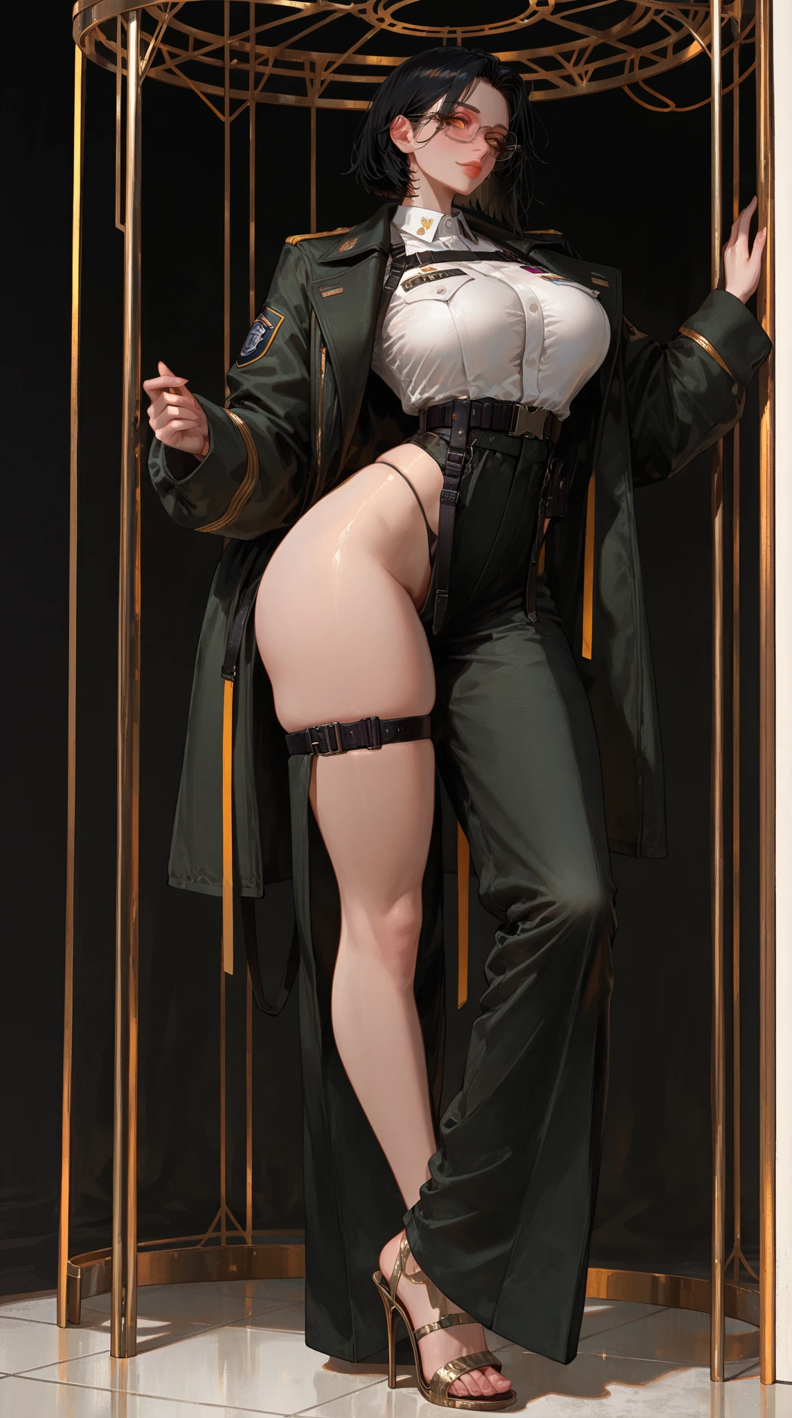 (NSFW), 1womanl, Solo, 24 year old, 7headed body, (cute face), (Ideal ratio body proportions), ((Composition from head to thigh)), air base, Moss Green MA-1 Jacket, Tank Tops, ((The lower part of the body is bare)), ((white panties)), Smiling smile, erectile nipple, Cameltoe, Sexy body, Wet, short-hair, Dark hair, small tits, A slender, Small buttocks, beauty legs, Skinny Legs, surrealism, Cinematic lighting, depth of fields, One-person viewpoint, F/1.8, 135 mm, nffsw, masutepiece, ccurate, ((Anatomically correct)), Textured skin, Super Detail, high details, High quality, awardwinning, Best Quality, hight resolution, 8K