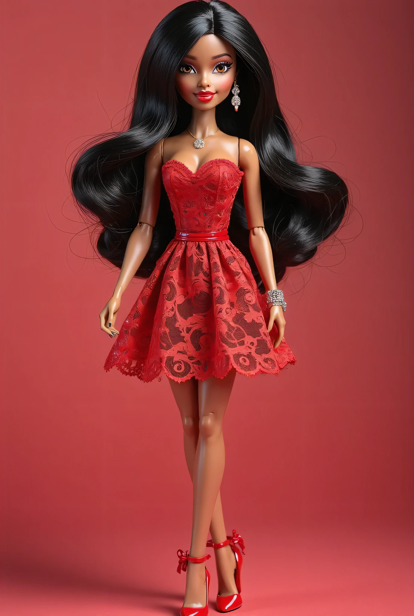 (8k, RAW photo, highest quality), ultra-detailed, 8k cg unity, 3d, centered, mid shot, (full body:1.2), ts_barbie in a red ruffle top and white shorts with gold chain belt standing indoors, minimalist living room Christmas, Pixar style, (perfect lighting and composition:1), soft lighting, (high detail, 8K resolution:1), hdr:0.7, detailed face, detailed eyes, blue eyes, eye reflection, perfect, upper teeth, (dynamic), hands down, pose, (high quality:1.2), plastic skin, (shiny), hourglass figure, ((legwarmers)), (depth of field:0.8), 50mm, film grain:0.7, fujifilmXT3, focus face, smile, (looking at viewer:1.1), floating particles, analog style, (beautiful), light makeup, lipstick, (thick waist and thighs:0.6), realistic, amazing composition,
