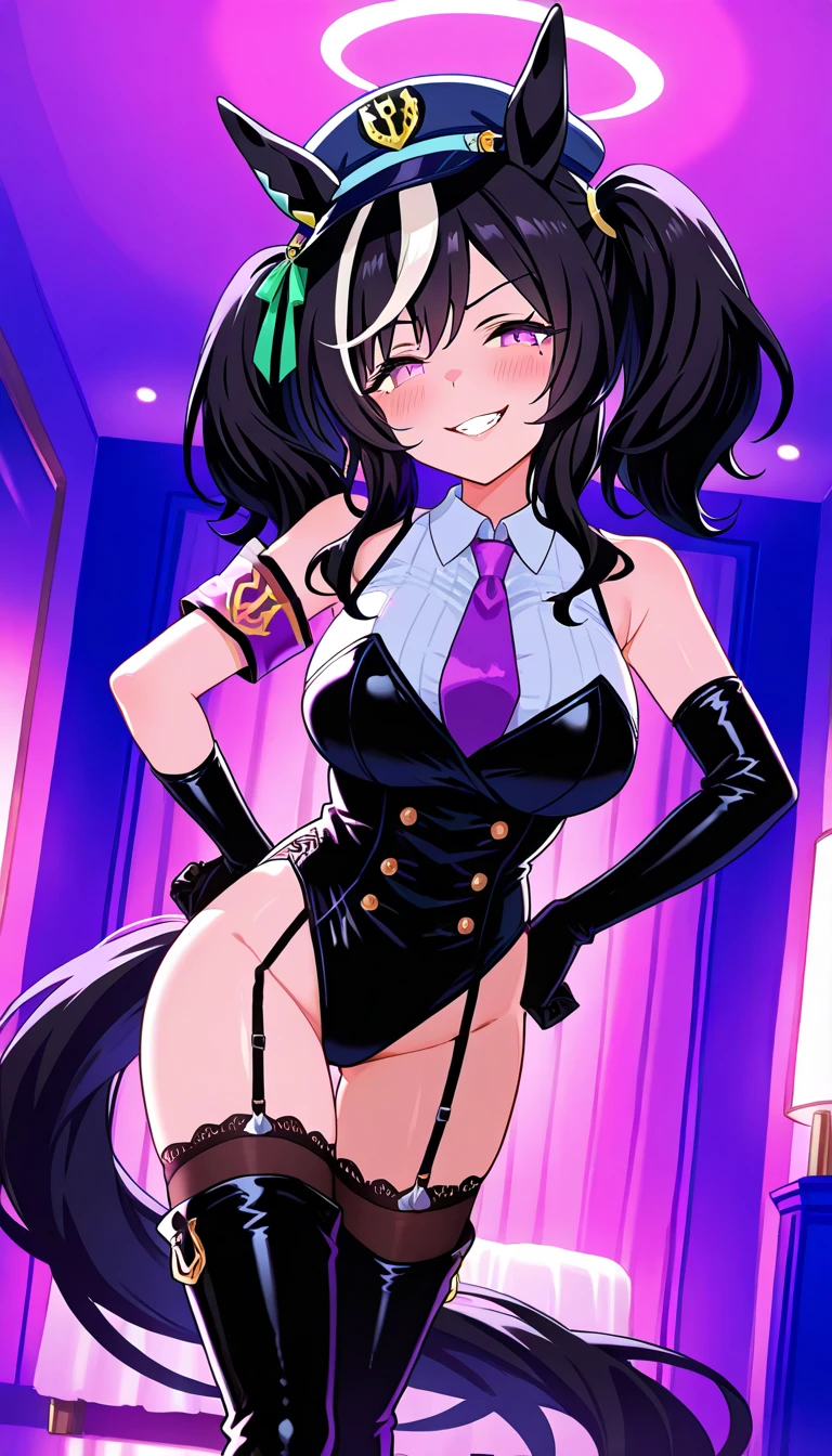 Anime female, black yakuza covered suits with paint, cigarettes, earrings, cat ears, heart eyes, smirking, no revealing clothes