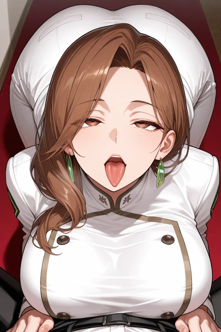 8K quality、High resolution、Realistic skin texture、High resolutionの瞳、、Blowjobする女、Brown long hair、、A simple green Chinese dress made from light fabric.、Dignified face、thin、Model Body Type、Realistic female genitalia、Deep and realistic penis swallowing、Blowjob、deep throat、Semen-covered body、put penis in mouth all the way to the base、Shooting from the side、Swallowing a lot of semen