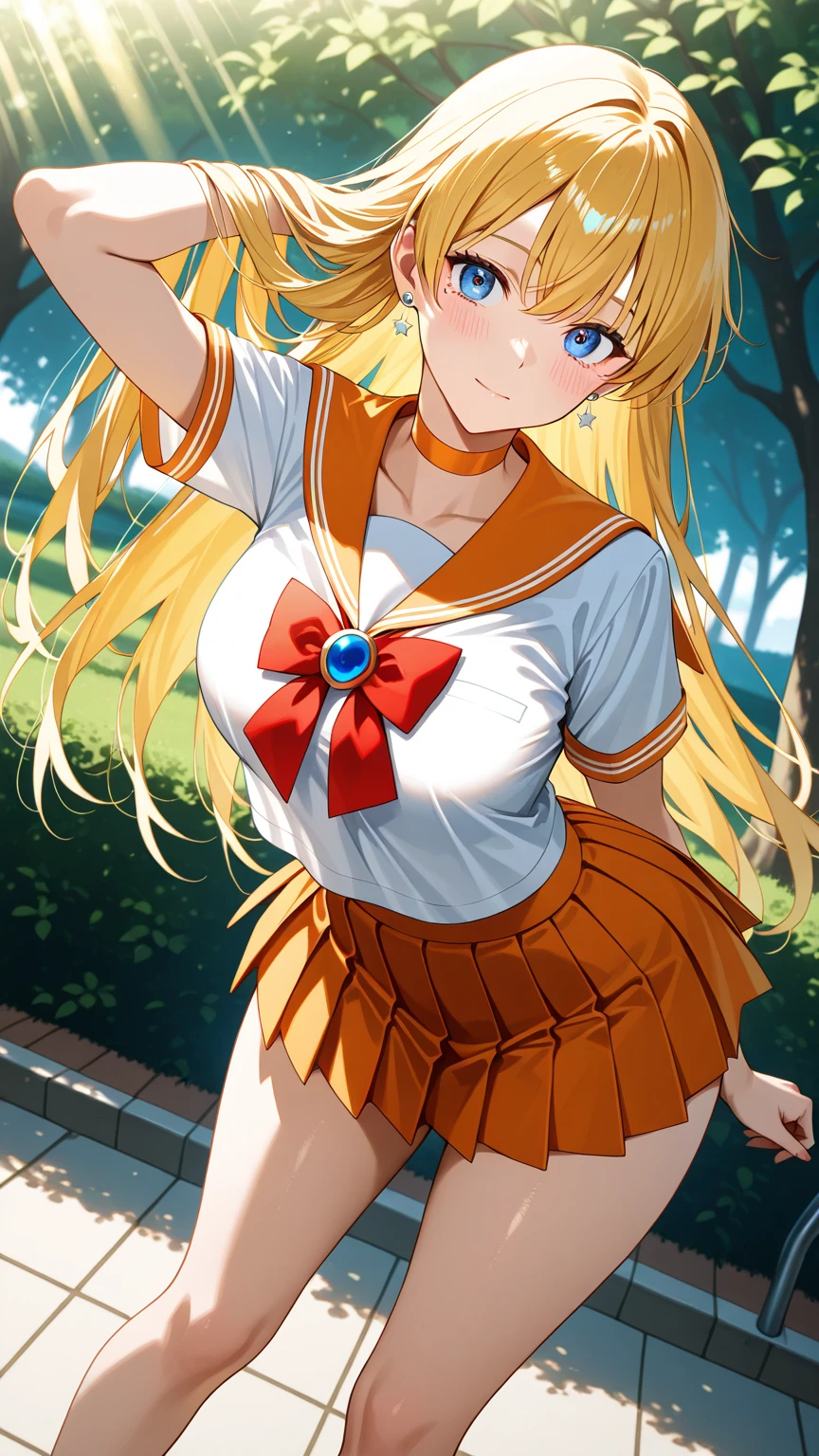 (best quality:1.4), highres, masterpiece, 4k, ultra detailed, intricate detail,1girl,, sailor venus.lifting skirt, showimg white panties