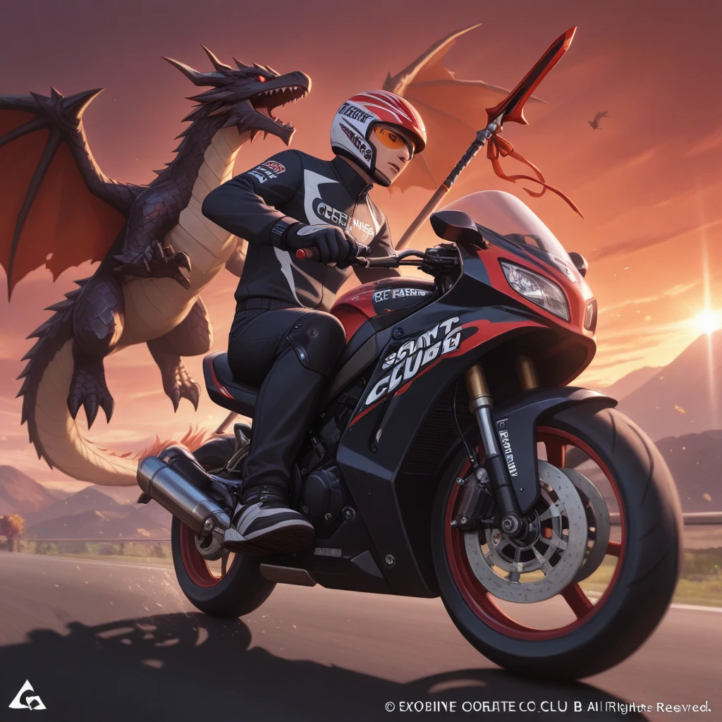 ((Best quality)), ((masterpiece)), (detailed:1.4), 3D, A young man wearing a goldfish hat rides a ride red dragon flying in the sky above the castle, Anime Japan Style, masterpiece, 8K