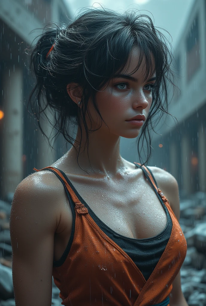 city street, neon, fog, volumetric, closeup portrait photo of young Italian woman in dark clothes, (messy hair:0.3), (beautiful body), (shot from distance), (dirty body:1.6), Indifferent, (body sweat), (wet body), tank top, depth of field, (gorgeous:1.2), detailed face, dark theme, Night, soothing tones, muted colors, high contrast, (natural skin texture, hyper realism, soft light, sharp), (freckles:0.3), (acne:0.2), Cannon EOS 5D Mark III