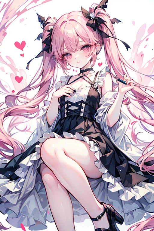 Valentina Hearts has fair skin and pale pink eyes. Her lips are baby pink and her hair is magenta, worn mostly loose with a small flare on the tip, and she has a braid across her head and two buns forming a heart on the top corner and by the right ear. She wears a pale pink dress with a stylized white heart on it that says Love written in magenta and has white sleeves, along with a white bracelet, tights, and shoes with stylized magenta hearts. SPARKLE; GLITTER
