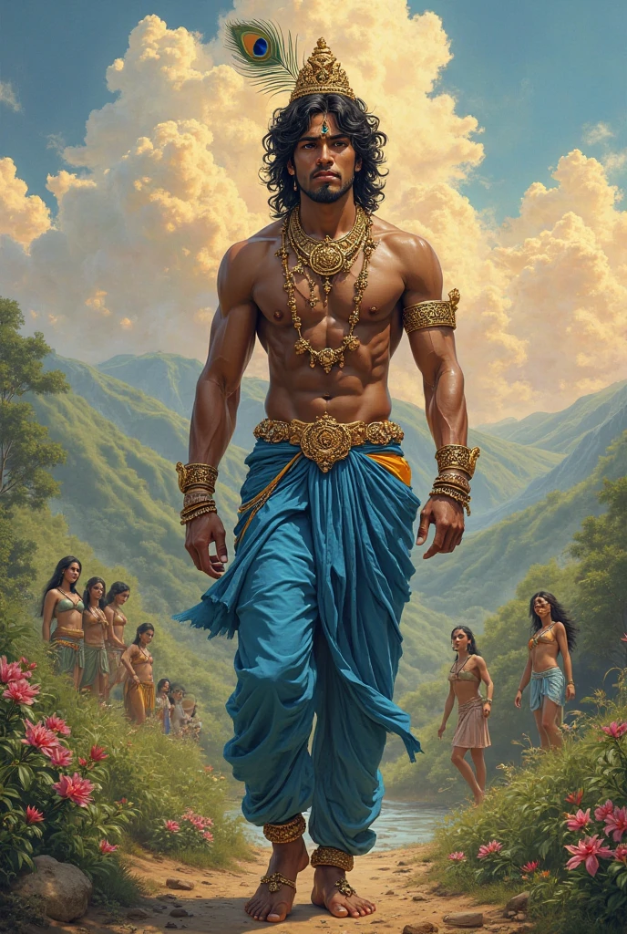 fullbody, A young, latino, handsome, shirtless, pantless, barefoot, fullbody, athletic fitness toned body, playing a ciello, symbolizing a timeless connection between past and future. vibrant colors. vibrant colors, MASTERPIECE by Aaron Horkey and Jeremy Mann, masterpiece, best quality, Photorealistic, ultra-high resolution, photographic light, illustration by MSchiffer, fairytale, Hyper detailed