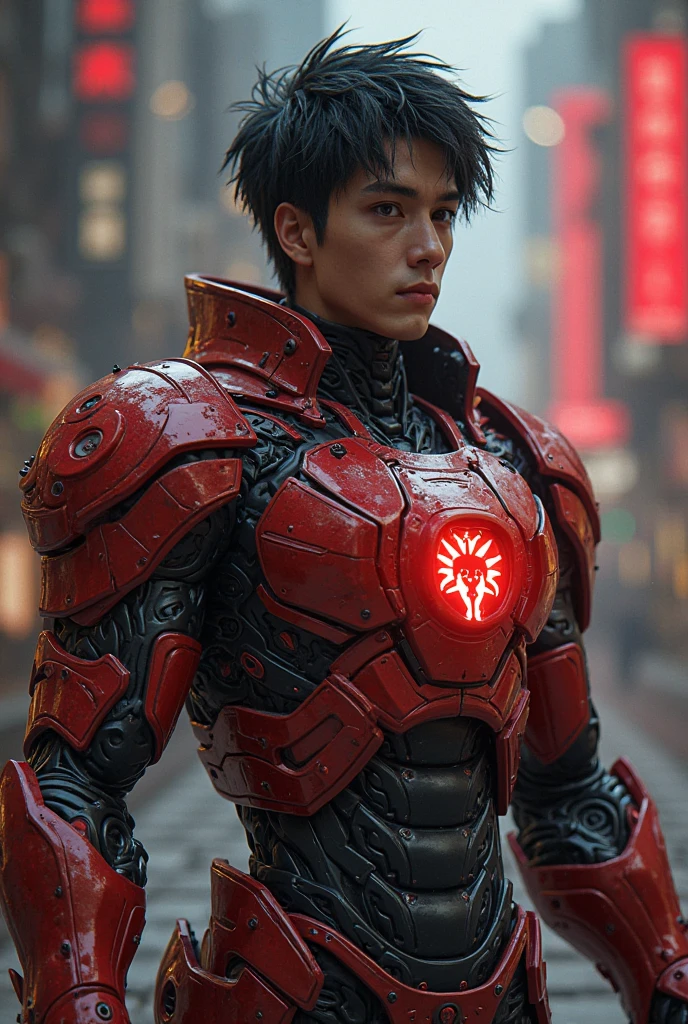 超High resolution, Highest quality, photograph, 4K, (photographrealistic: 1.4), Cinema Lighting, (Shirtless Muscular Man), slim muscular man, A man wearing crimson medieval armour on his lower body, Environment Cyberpunk, cathedral, Portal of the future, 3D light, High resolution, magic, light god, Backlight, Detailed face, Contrasting, Smooth Skin, Soft hands, Correct Anatomy, Five Fingers.No upper body armor
