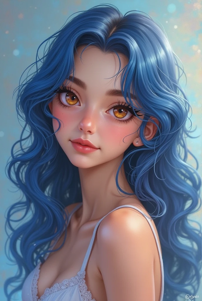 20 years old young girl with blue and white hair , long flowing blue hair, very long wavy azure blue hair, long blue hair, beautiful woman with blue hair, flowing blue hair, beautiful blue haired girl, pretty girl with blue hair, long azure blue hair, blue long hair, very long blue hair, girl with blue hair, blue hairstyle,, tall, beautiful, athletic figure, medium round breasts , green eyes,(best quality, 4k, 8k, high definition), ultra detail, detailed face and facial features, beautiful detailed eyes, beautiful detailed lips, extremely detailed eyes and face, long eyelashes, graceful triangular face, classic lip shape, small graceful nose