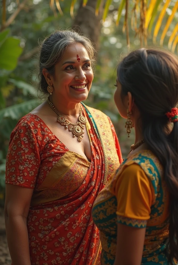 a tall and beautiful Indian actress Ileana D'Cruz in satin saree carrying a large man over her head, man is  sitting on her shoulders in home balcony , natural smile, she has strong arms, traditional 