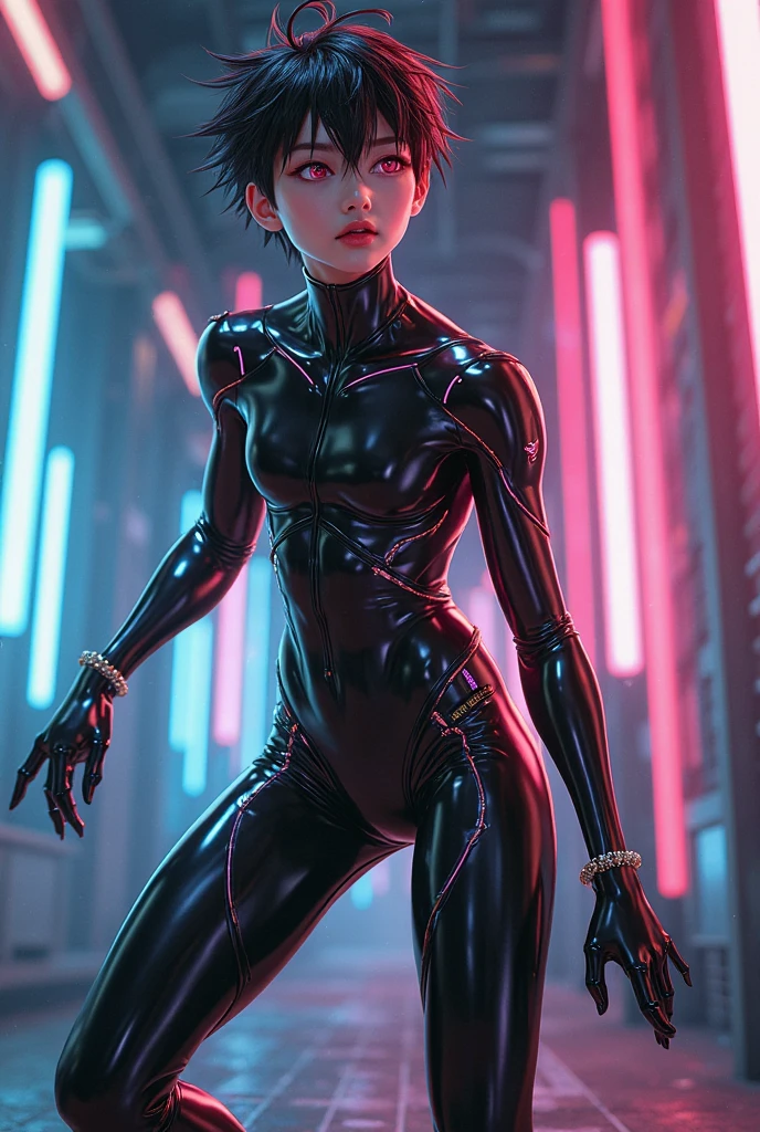 (Highest Quality), 8K, (Masterpiece: 1.3), 1 Nude Girl, Perfect Figure, Beautiful Woman: 1.3, (Cool Hairstyle, Small Breasts: 1.5), ((Viewer View)), (Wide smile: 1.2) ，Realistic, high definition, Highly detailed face and skin texture, Realistic faces, Original photo, ((Beautiful faces: 1.5)), Perfect body proportions, Skin whitening, ((Narrow waist: 1, 3)), (small ass), (very slim thin body with muscles: 1.17), ((Super detailed face)), Attention to detail, Double eyelids, Eye shadow enhancement, Eye for detail, Professional lighting, Cinematic lighting, ((Focus sharpness)), ,( ((futuristic unreal cyberpunk style))) ((Lively,Active,lively)), ((Thighs exposed)), (Dynamic pose:1.34), Outdoor