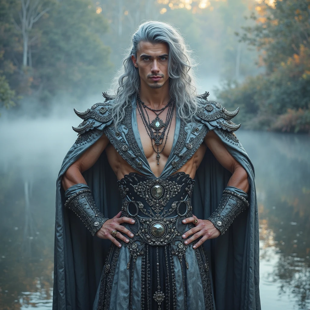 Young in love fantasy man with broken heart from fantasy world, sadness, betrayal, sorrow, anger, very beutiful young man with hunting dark big emerald green eyes full of tires, long silky like gray hair beautiful hair, athletic, king in fantasy world, broken and sad because his loved one cheated on him, so young, so broken