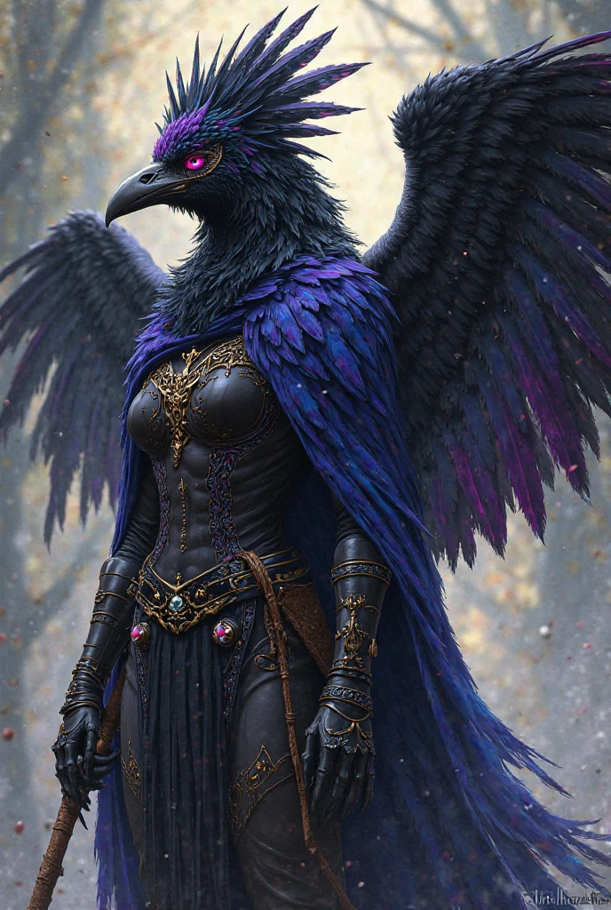 Woman Raven and breast full body