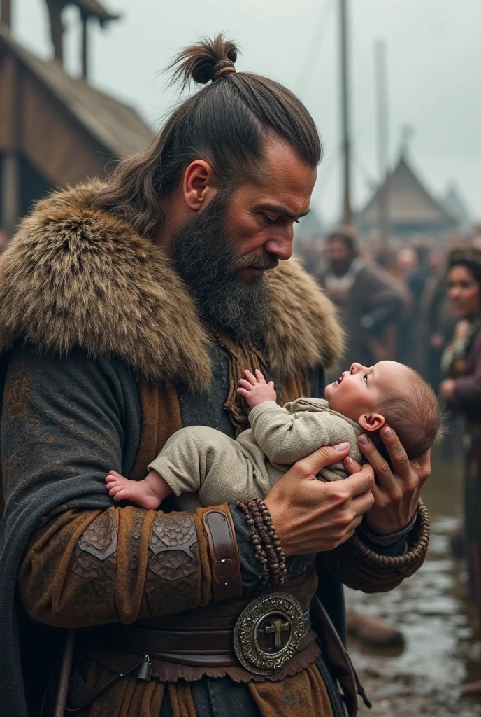 High fantasy, dwarf on right holding goblin on left, mythic background