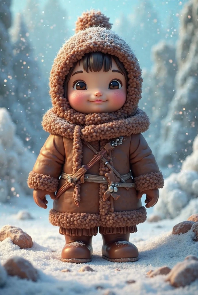 4K HD quality,funny scene details,A cute chubby little baby,Double bun and bangs,largeeyes,Wear a cat hood,Very happy,skiing