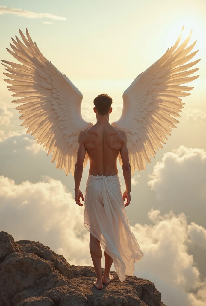 Shirtless male angel with short hair
