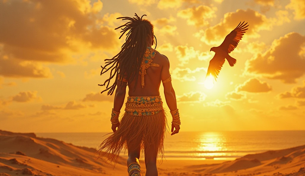An award winning photography of a Beautiful mulatto men naked with golden ray from his head, long hair, floating chairs , pierced by Christian crosses, masculine, body in motion, many men around him, clouds and planes in the background, full body in motion, defined body, full body, stunning realistic, raw photograph, defined body,maximalism, octane render, unreal, 8k, depth of field, bokeh, black ink, 8k, hyperreal, 50mm, kodak portra 400, photograph by Martin Schoeller, Natural Light, natural skin, real skin texture, ultra defined .