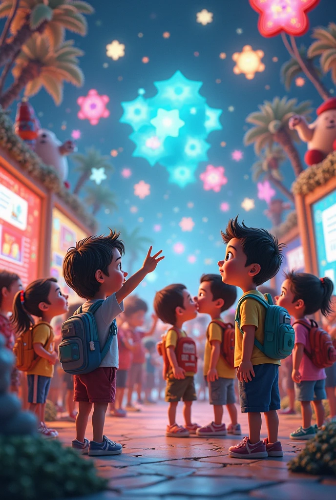 in the shopping mall, boy were asking from father what is this. they are both looking amazed. ((Masterpiece, top quality, high resolution, highly detailed CG unified 8K wallpaper)),