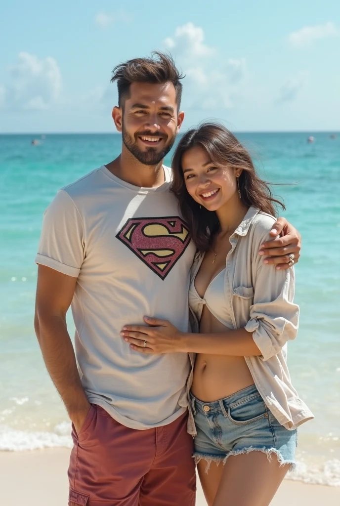 Masterpiece, best quality, 2others, Shailene Woodley, naked couple, mature, adult, big breasts, height difference, different fashion, different color, casual clothes, long sleeves, smile, happy, love, swirling wind, blue sky, hairy woman and man, black hair woman, black hair woman  