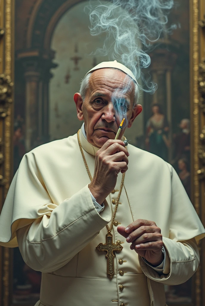 Create a picture of Pope Francis smoking