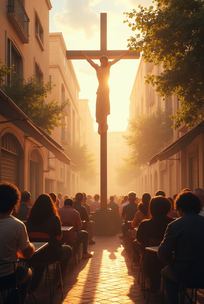 Jesus Christ crucified a Japanese girl on the cross, Buenos Aires, carnival, midi, Beach