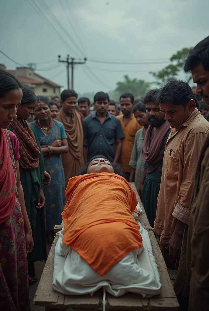 Villagers Watching: Concerned villagers watching as Dr. Sudhir wear apron and stethoscope works on Raju.