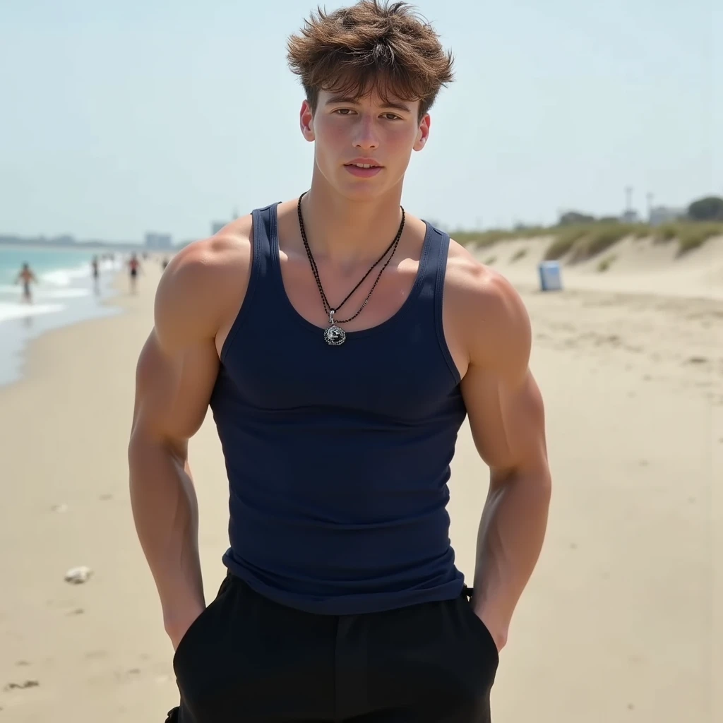 Teenager, Hottest man alive, muscular, at the beach, NSFW,