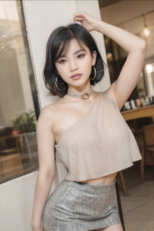 (1 woman:1.99)、(Wide forehead、Very short hair、Very small amount of hair、Forehead、Fuji frame:1.1)、Sunburn、、Naughty、Happy expression、満面のsmile、Weakness、love、I feel very comfortable alone、(Checkered Skirt),((Very sleepy、Improves skin texture,smile、Narrow eyes、Very weak eyesight、Very weak eyeliner、Eyes slightly closed、I know the shape of your head、Oval Face))、(slicked back hair:1.25)、Photographic, Raw photo, Mastepiece, Highly detailed photos, Digital SLR, Photo-realistic 1.4, Super hello nothing, Best Quality,(standing、tilting your head、whole body:1.7)