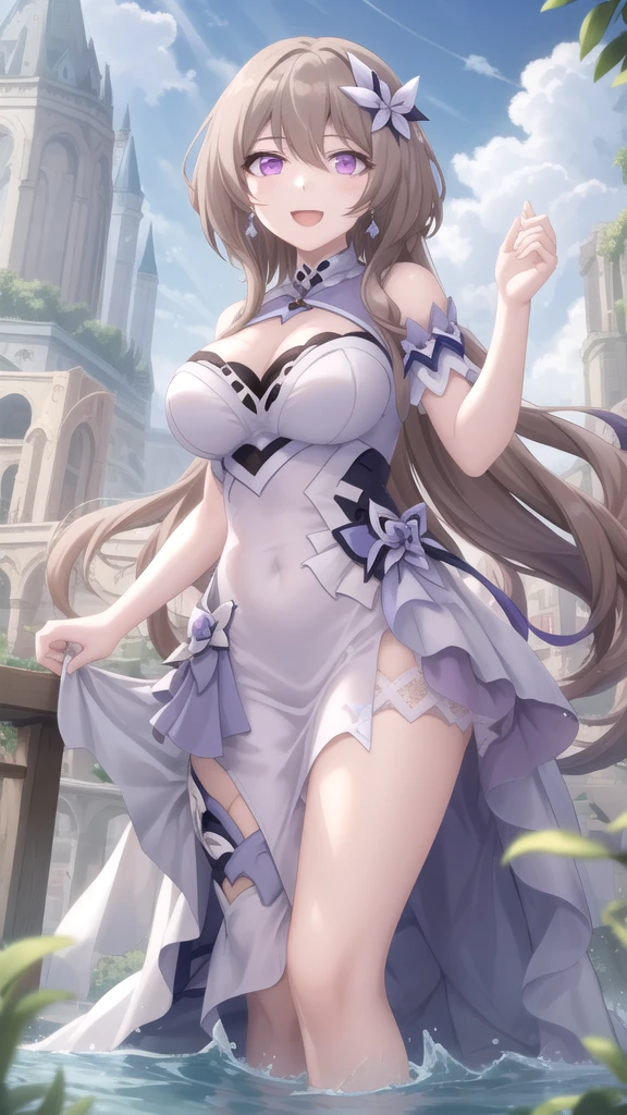 (1 girl),((high quality)), ((High resolution)), ((Very detailed)), (8k),(CG)、(Cute Bra)、(Cute Panties)、(Knee-high stockings)、Long Hand Gloves、Neutral white lighting,Sexy pose、Messy Hair、Hands behind the head、
