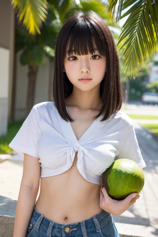 ((Highest quality, 8K, masterpiece: 1.3)), concentrated: 1.2, Perfect Body Beauty: 1.4, ((Layered Haircut,Small breasts: 1.2)), (The veranda of an old house:1.3), (Eating watermelon in a yukata : 1.3) valley,　A shy smile,Highly detailed face and skin texture, Simple Necklace, (Beautiful, clear black eyes:1.3), double eyelid ,White skin, medium brown bob hair, golden ratio, (shut up: 1.3),
