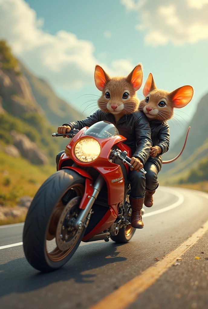 A video of mouse riding super bike with his girlfriend 
