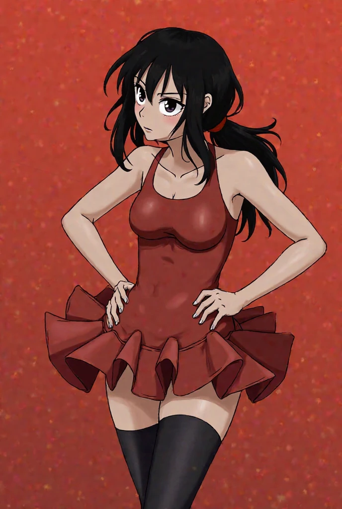 (masterpiece, best quality), 1girl, female late twenties, dainty, latin american, brown eyes, flat forehead, , auburn
pompadour hair, anticipation
wearing tank romper, tie-dye
fishnet camisole, ,
, hands on hips, showing readiness or impatience ,