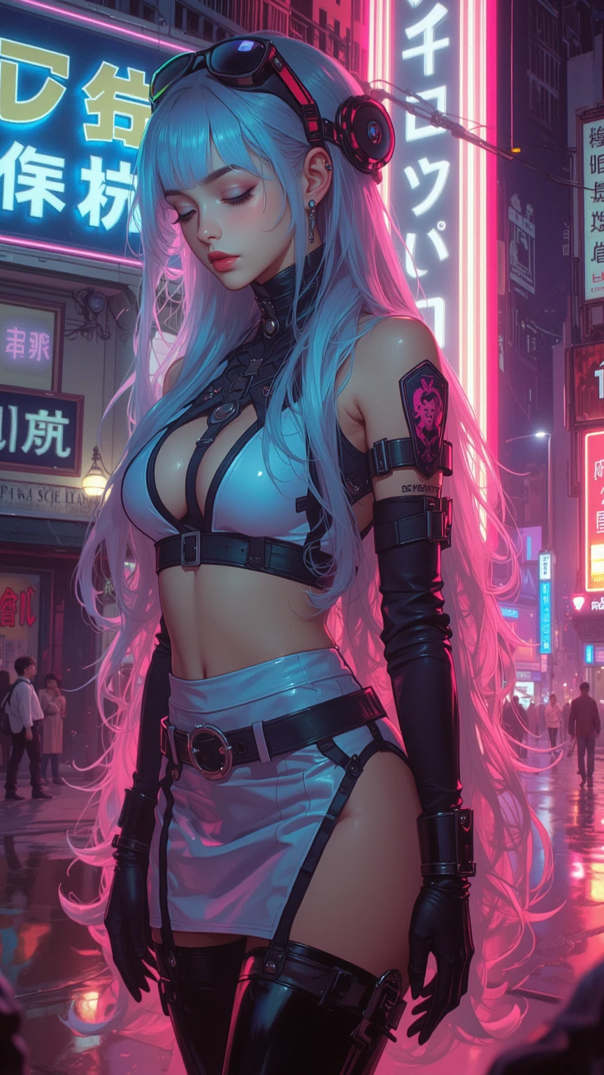 (logo、masterpiece、8k、Tabletop、RAW Photos、wonderful、最high quality、フォトリアルでVery detailedなCG統合8k壁紙、high quality、Very detailed、Narrative poem、Particle Effects、Dynamic Effects、Depth of text、Cinematic Light、Lens flare、Ray Tracing)、Fantasy、 Beautiful cyberpunk woman image