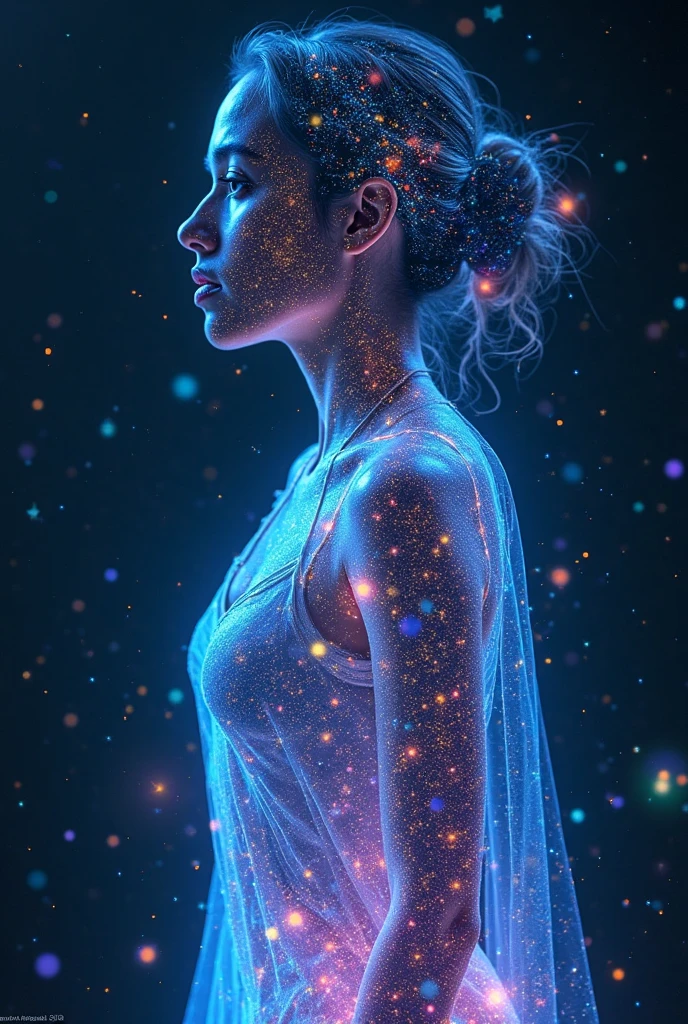 Woman fusion computer quipus