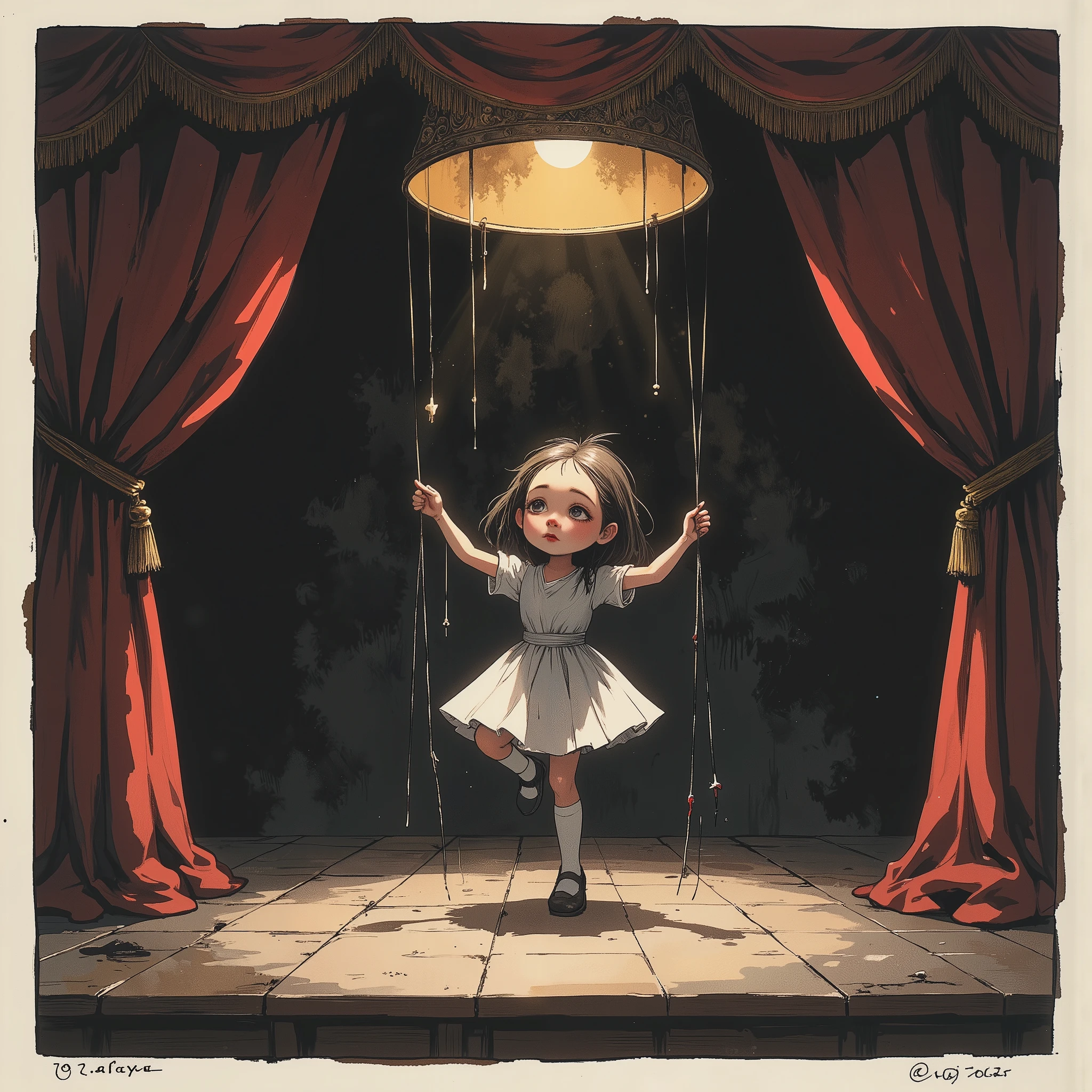 (stage,Puppet:1.3) Zen Ink Wash Sumi-e ,I'm a sad Puppet
You are my puppet use, no matter how many times you run away, you are immediately taken back
Crying and crying in your arms
When the curtain of the dollhouse rises, I dance while being illuminated by dazzling lights
I've thought many times that if I kill you on stage I'll be able to walk alone
But I can't hold a single knife with this kind of skill
I am Puppet
You are my puppet holder
No matter how much you run away, it's immediately knocked back and in your arms crying and crying
You always only clutch my strings in one fell swoop
I love you If I were to say
You also answer that I love you
It's strange that I and you have one word so different
I'm a sad Puppet, you're my puppet, and no matter how much you run away, you're immediately pulled back and cried while crying and in your arms
One day I noticed that you weren't there and I was dancing all by myself, and I was still dancing, as per your habit of moving
I'm a sad Puppet doller's finger off
I can't go anywhere even when I'm alone forever in your shadow