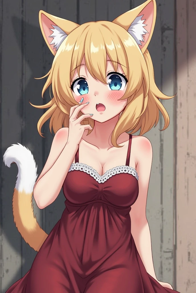 very bright and clear color ,Marin Kitagawa cat ears- My Dress-Up Darling A cute anime girl with big breasts , black tank top, looking straight at camera , natural sagging breast ,cute cat pose anime girl , showing side boob